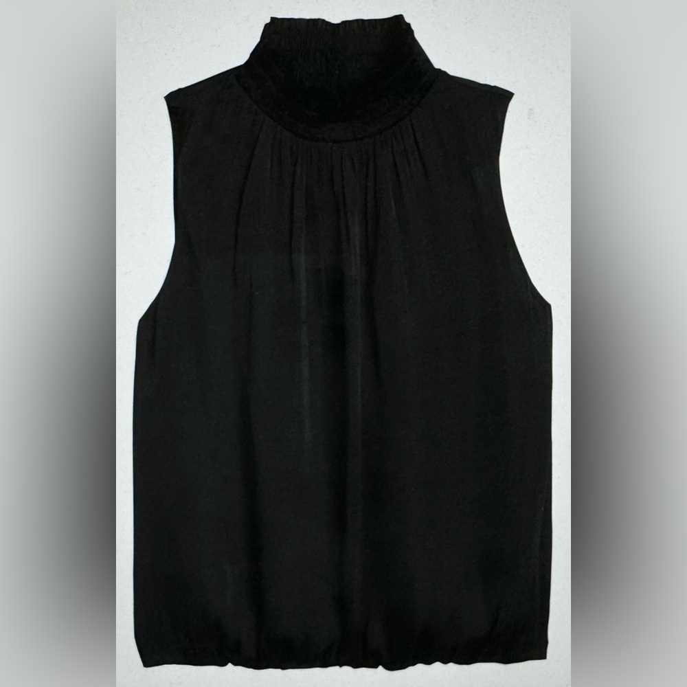 BANANA REPUBLIC High Neck Smocked Neck Sleeveless Blouse Black Medium